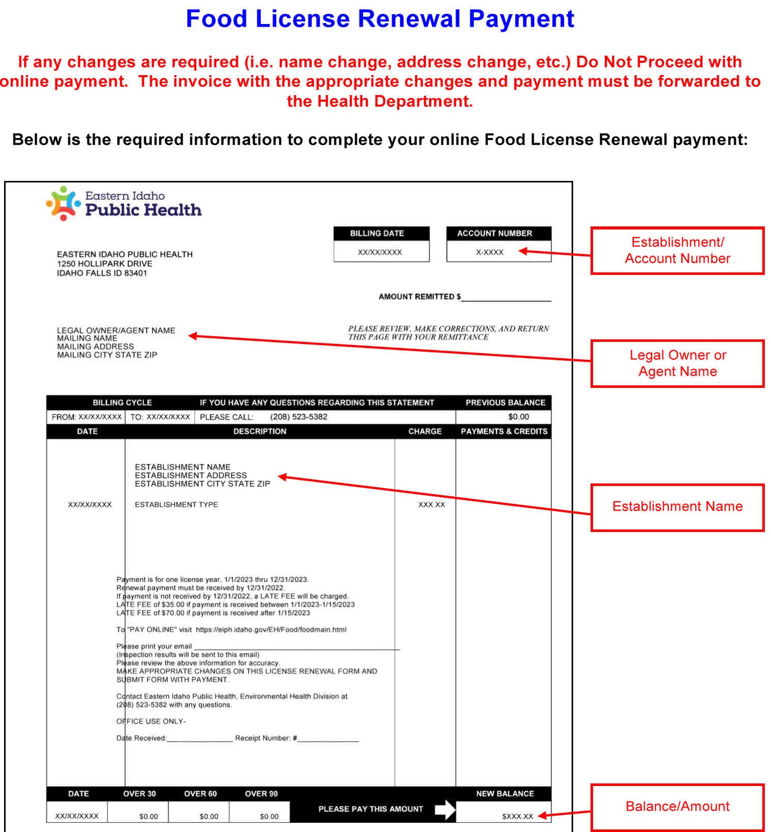 Food License Renewal Payment Eastern Idaho Public Health